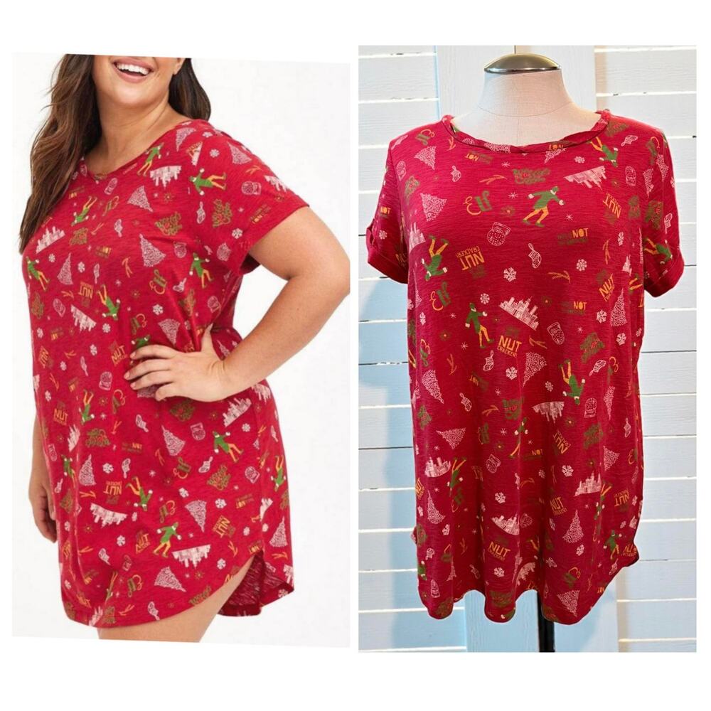 New Torrid 2 (2X 18/20) Buddy Elf Christmas Holiday Babydoll Sleep Tunic‎ Gown